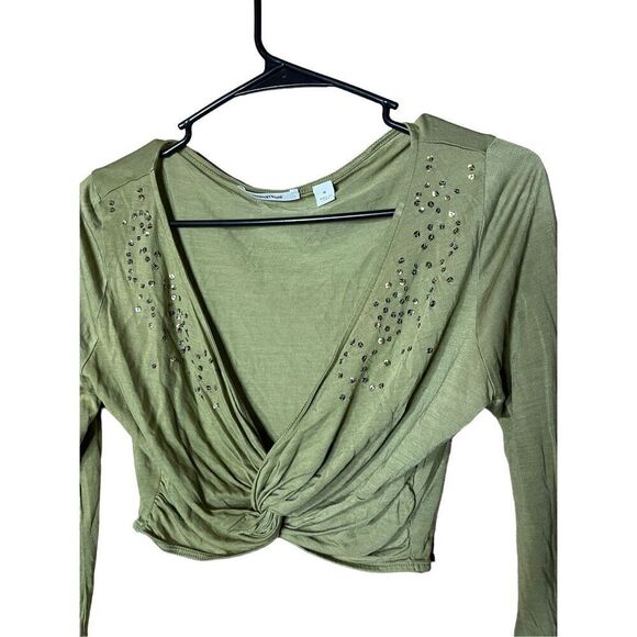 Country Road Green‎ Sequin Twist Front Crop Top Size M - Picture 2 of 6